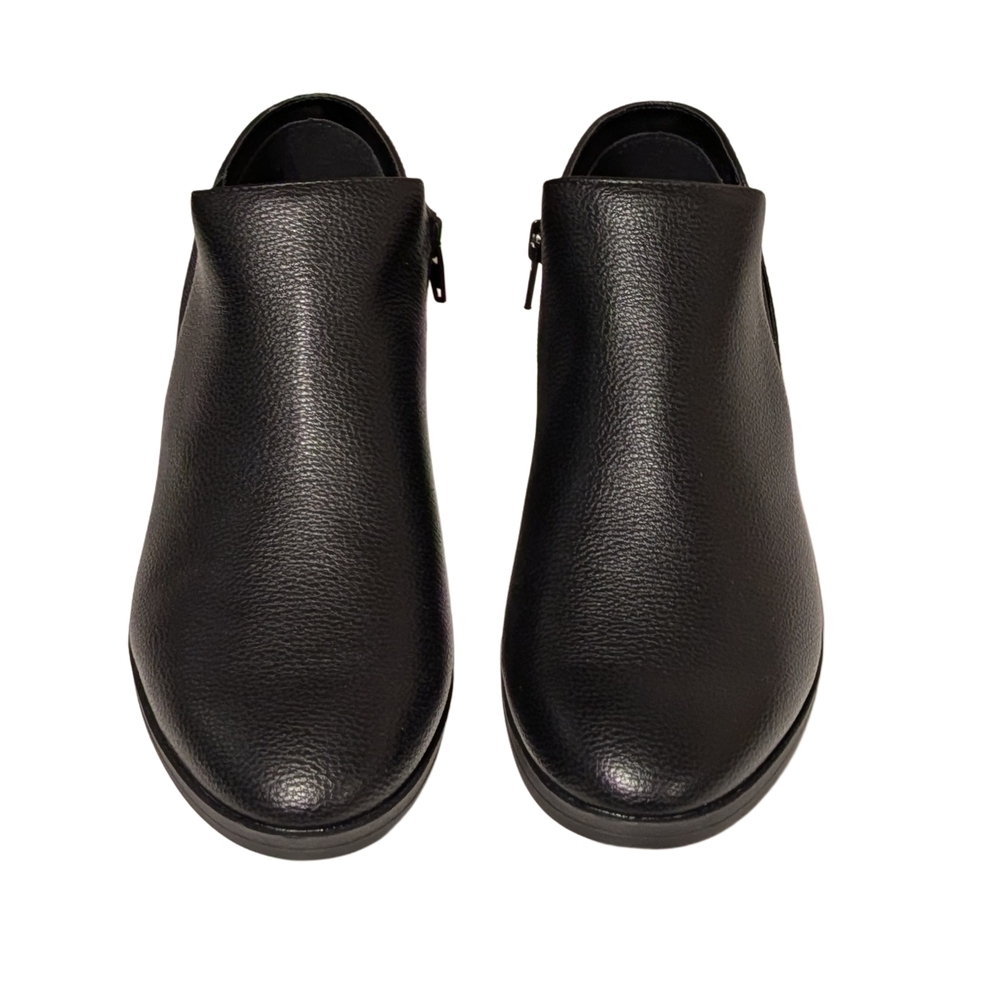 Kensie Black Pebbled Leather Ankle Booties with Side Zip